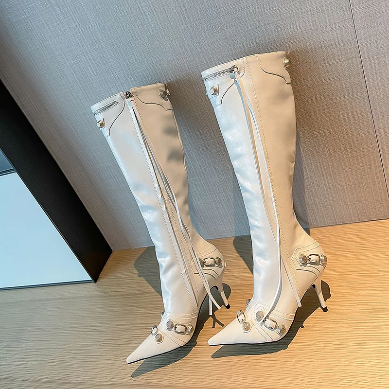 New Arrival Women's Boots for 2023 Over-the-Knee Pointed Toe Boots with Studs and Side Zipper, Plus Size Fashionable Boots