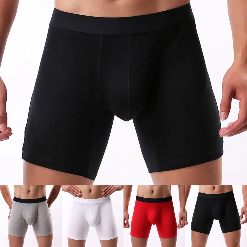 

Mens Cotton Solid Long Leg Breathable Sports Boxer Briefs Knickers Underpants Men Underwear Boxer Cotton Lexible Big Size Shorts