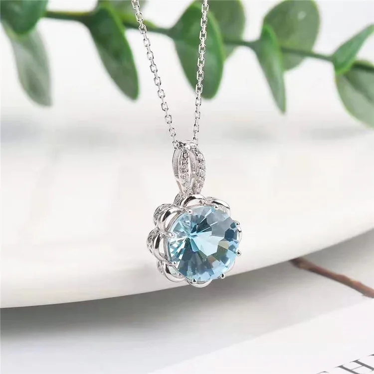 New beautiful natural Topaz 10mm sky blue pendant 925 silver silver 925 jewelry necklace  pendant sterling stone flower