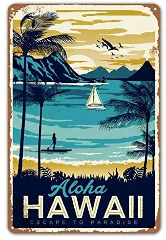 

Tin Sign Retro Style Aloha Hawaii Bar Room Metal Sign Home Wall Decor 8 x 12 inches