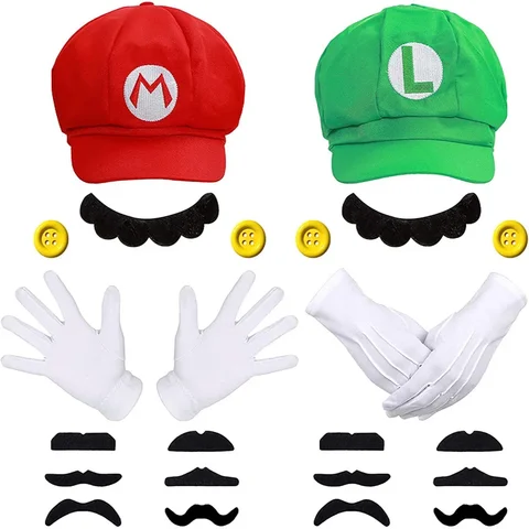 Super Bros Luigi Шляпа для взрослых Кепка Костюм Косплей Хэллоуин Бейсбол Аниме Унисекс Шляпа для ролевых игр (красный и зеленый) 2 шт.