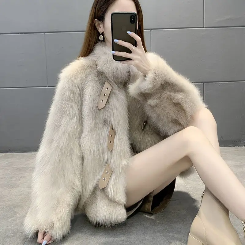 2022 Winter New Women Plush Jacket High Quality Mid Length Single Breasted Fleece Warm Faux Fur Coats Elegant Female Clothing