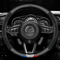 38cm round carbon fiber leather car steering wheel cover for mazda 3 5 6 atenza m6 mx5 cx3 cx5 cx7 cx9 rx8 cx30 auto parts