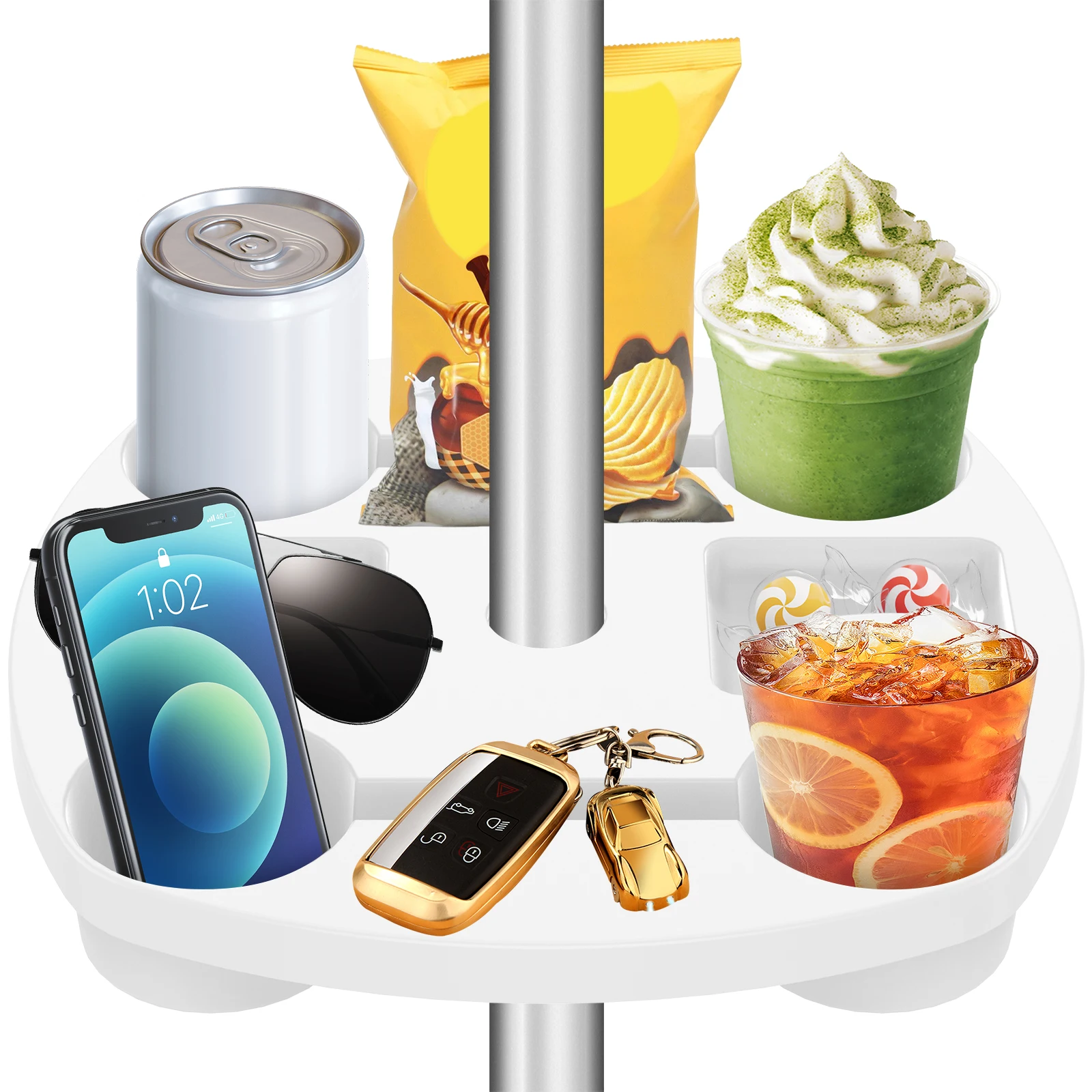 

New Beach Umbrella Table Tray Heavy Duty Reusable Umbrella Table with Cup Holders Portable Umbrella Tray with Umbrella Hole