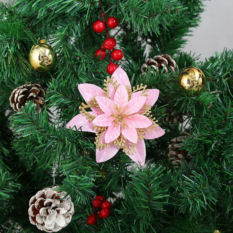 

13cm Christmas decoration Artificial Christmas Tree Decor Flower Glitter Hanging Ornament Xmas Tree Fake Party
