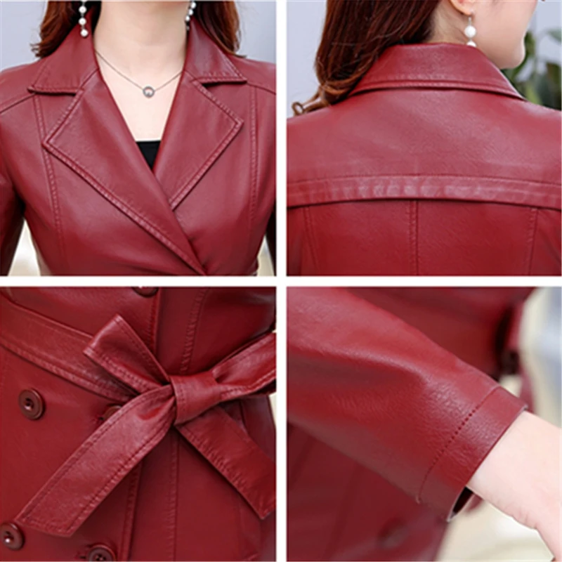 2022 New Spring Autumn Real Leather Coat Women Plus Size Casual Long Slim Street Fashion Sheep Windbreaker Jacket Female Clothes