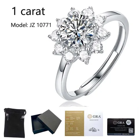 1 карат/2 карат D Цвет Moissanite кольцо регулируемое открытие обручальное кольцо 100% 925 пробы Серебряное лабораторное кольцо с бриллиантом