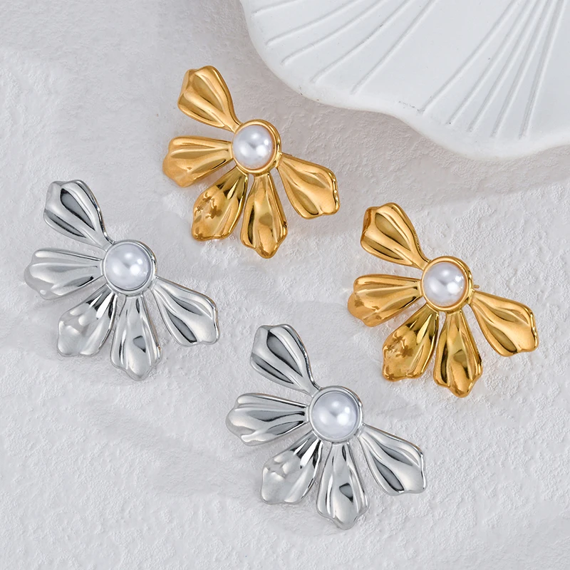 Женские серьги-гвоздики из нержавеющей стали золотого цвета