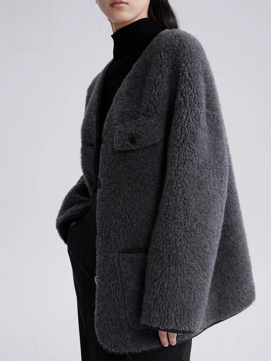 HS Темно-серая изящная верхняя одежда 2023 зимняя новая женская шерстяная модная High