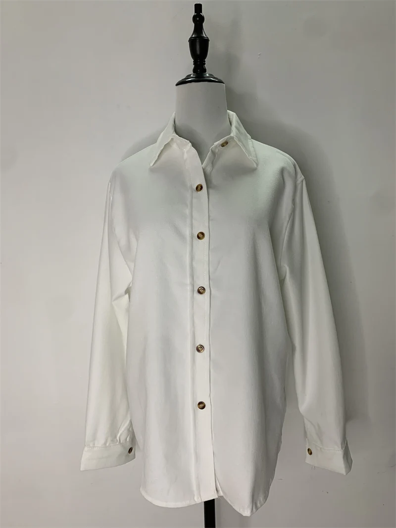 Женская Винтажная Классическая Рубашка Цвета Хаки Повседневная Осенне-зимняя