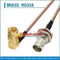 q9 bnc female waterproof bulkhead washer nut to sma male right angle 90 degree pigtail jumper rg316 extend cable rf connector