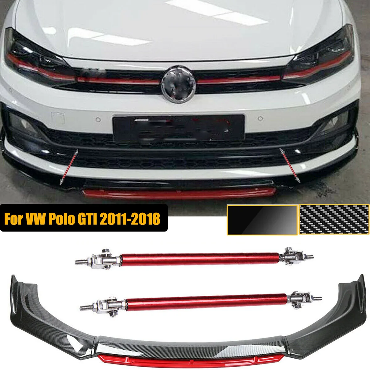 

Универсальный передний бампер для Vlokswagen VW Golf Passat Polo GTI 2011-2018, спойлер, разветвители + 15 см стойки, автомобильные аксессуары