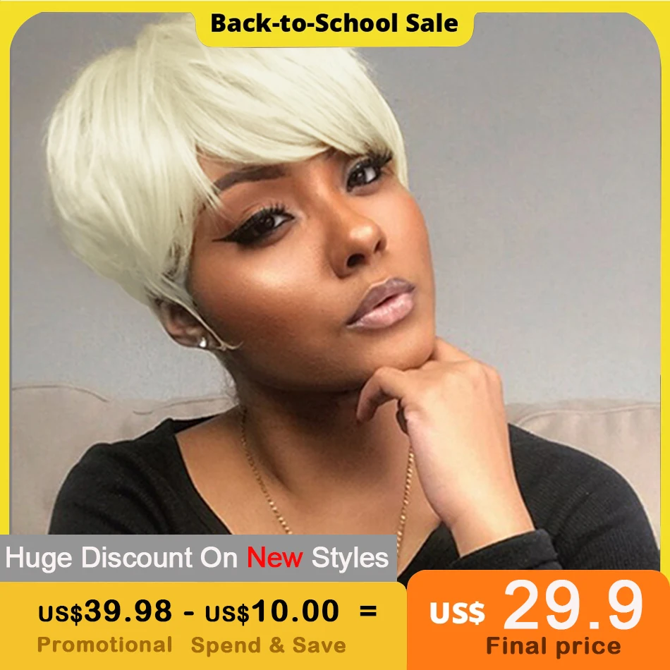 

Short Bob Wig With Bangs 613 Full Machine Pixie Cut Wig Brazilian Remy HumanHair Straight Cheap Highlight Ombre Wig Glueless