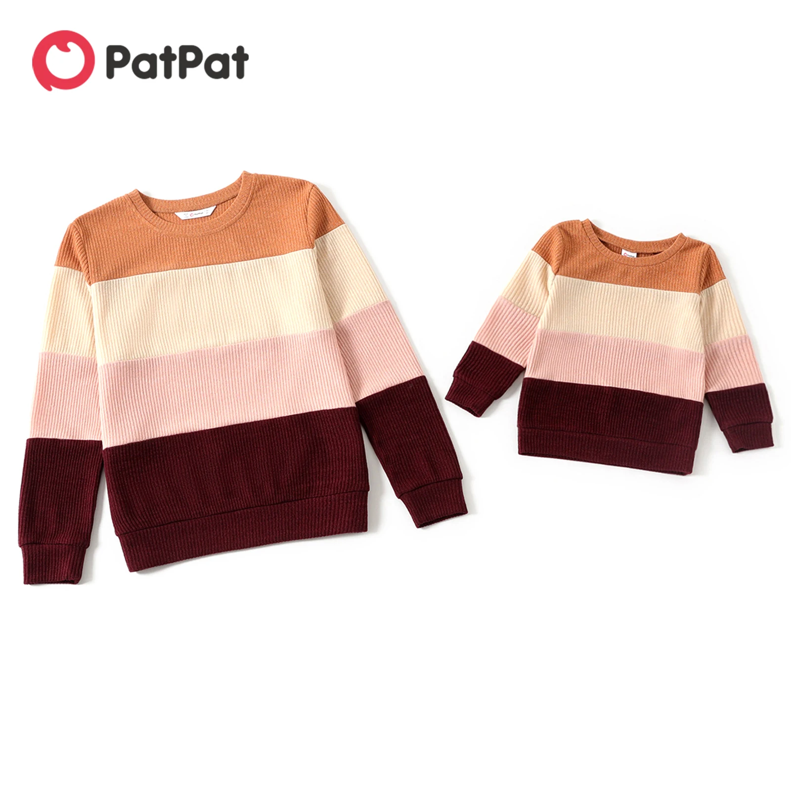 

PatPat Color Block Ribbed Round Neck Long-sleeve Pullover for Mom and Me