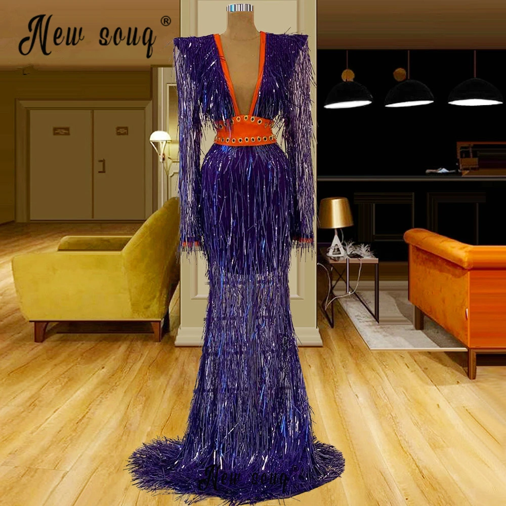 

Роскошное вечернее платье знаменитости с красным ковровым покрытием, фиолетовое платье в полоску с глубоким V-образным вырезом, вечерние наряды Дубая от кутюр, вечернее платье