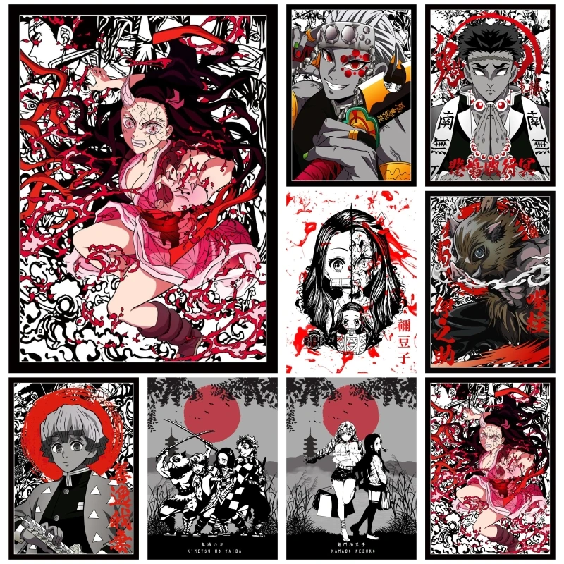 

Bandai Japanese Anime Demon Slayer Hashibira Inosuke Agatsuma Zenitsu Sabito Canvas Poster Vintage Home Room Decor Art