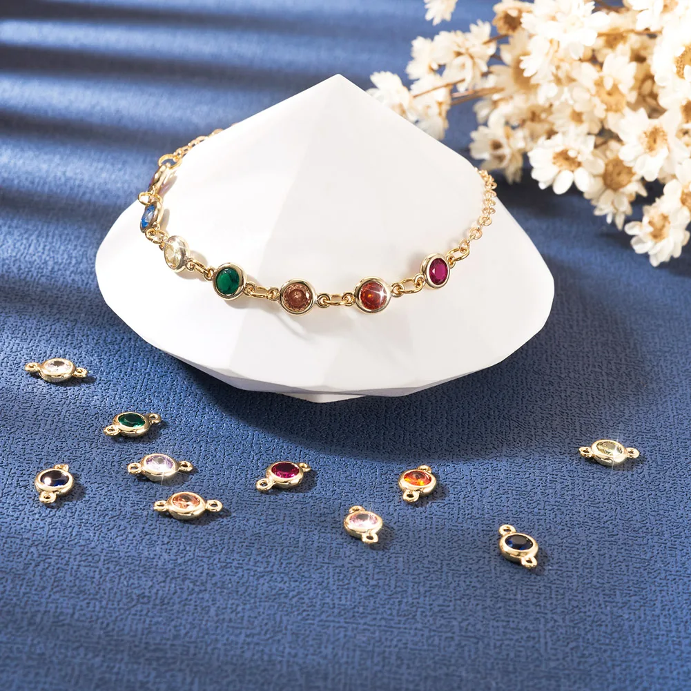 24Pcs 14K Gold Plated Cubic Zirconia Diamond Charms Connector Crystal Pendants Link for DIY Bracelet Necklace Jewelry Making