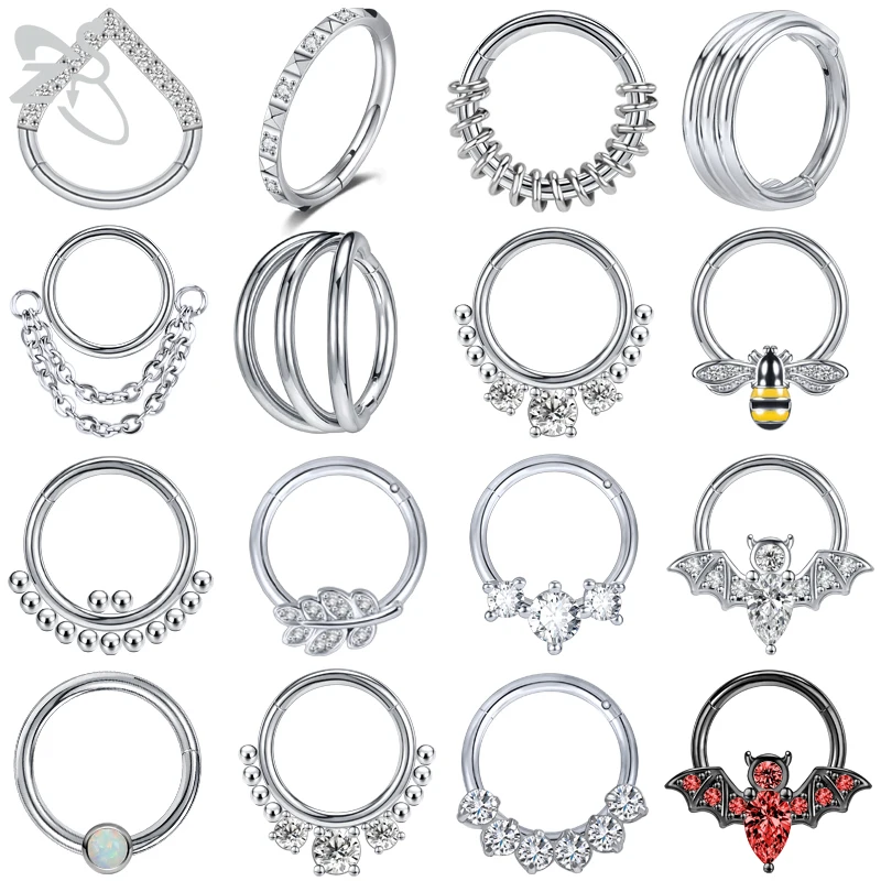 

ZS 1PC 16G Stainless Steel Nose Rings Bee Bat Shape Crystal Hoop Septum Nose Clicker Ear Cartilage Helix Tragus Piercing 8/10MM