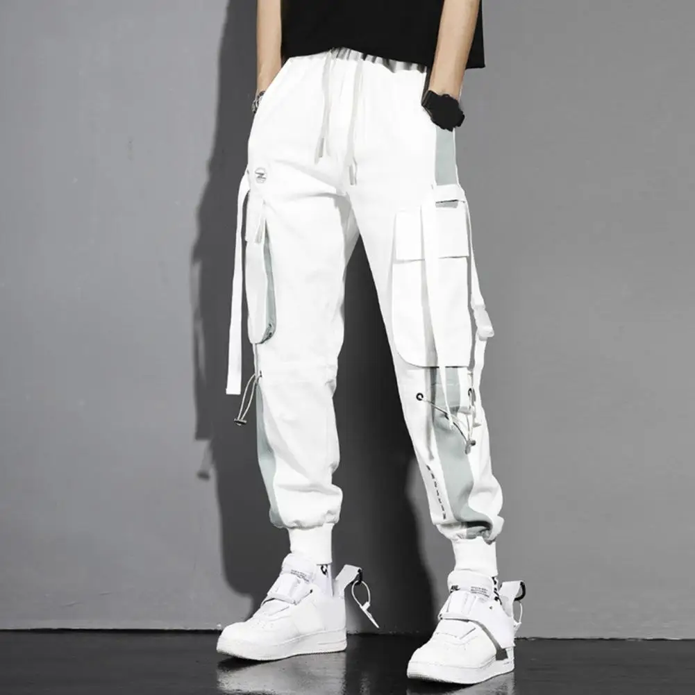 

2022 Men Pants Drawstring Korean Loose Breathable Polyester Men Casual Cargo Trousers with Pocket for Teenager Wide Leg Pant