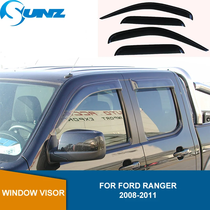 

Side Window Deflectors For Ford Ranger 2008 2009 2010 2011 Double Cab Black Window Visor Vent Shade Sun Rain Deflector SUNZ