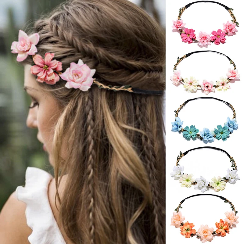 

Женский обруч для волос в богемном стиле, элегантный пляжный обруч с цветами, венок принцессы, свадебный головной убор подружки невесты, 2022
