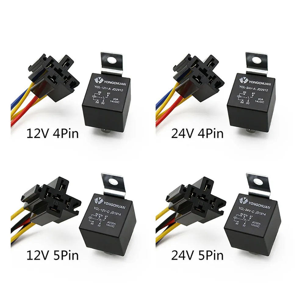 

Waterproof Automotive Relay 12V 24V 4pin 5pin 4P 5P 40A Car Relay With Black Red Copper Terminal Auto Relay With Relay Socket