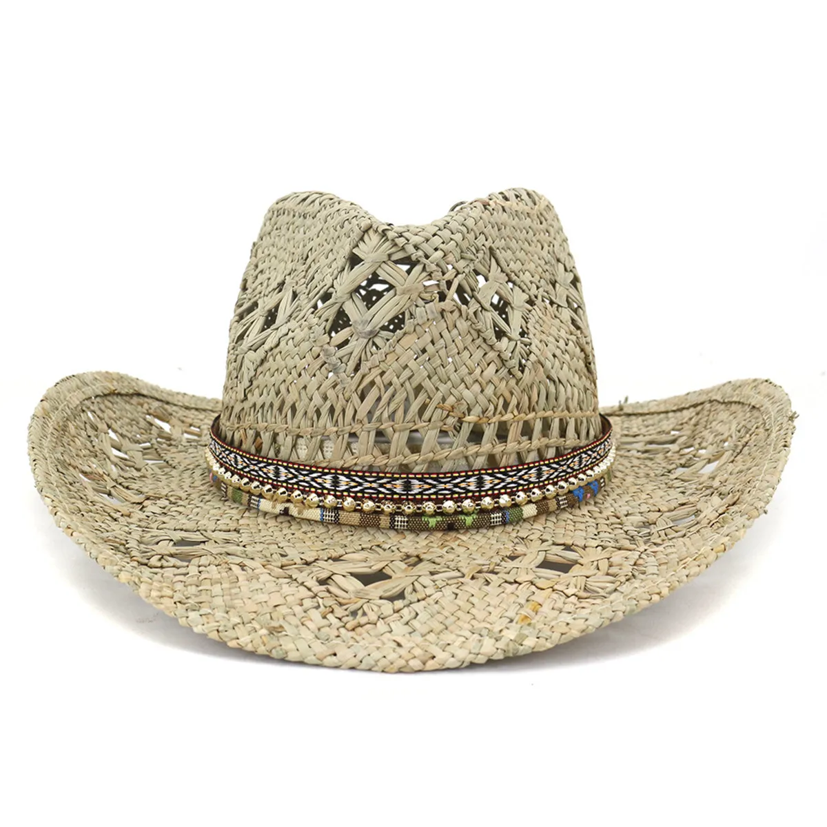 

Straw Cowboy Hat Hawkins Wood Band Cap Mens Womens Band Ladies Fedora