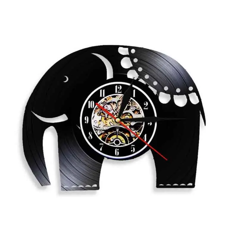 Indian Elephant Cartoon Wall Clock Home Decor Vintage Safari Animal Vinyl Record Wall Clock Kid Room Nursery Wall Art Decor