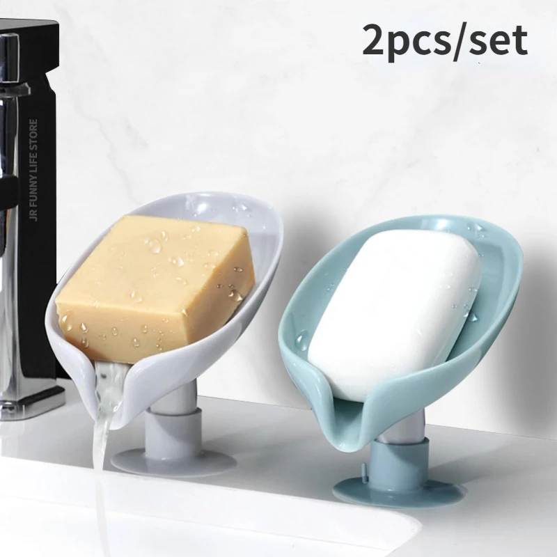 

2pcs Leaf Shape Soap Dish for Bathroom Shower Suction Cup Soap Holder Sponge Drain Rack for Home Kitchen Bathroom Accessories