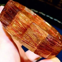natural copper rutilated quartz bracelet 19x14 5mm clear rectangle beads brazil crystal women man bracelet aaaaa