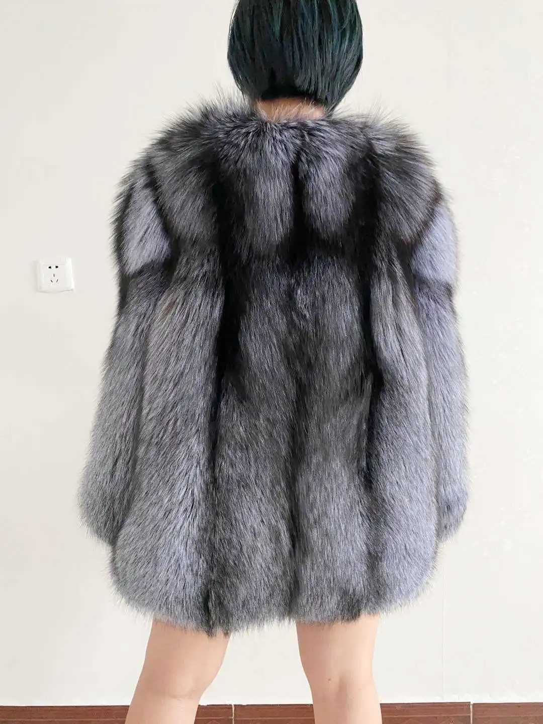 FURYOUME 2022 Winter Women Real Silver Fox Fur Coat Wholeskin Natural Fur Jacket Ladies Luxury Outerwear Long Sleeves Overcoat enlarge
