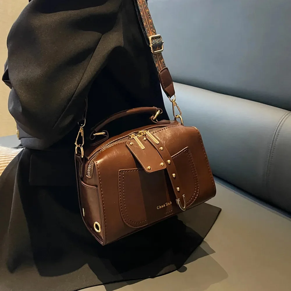 

Boston Small Crossbody Bags With Wide Strap For Women 2023 Trend Design Pillow Shoulder Bag PU Leather Ladies Handbags