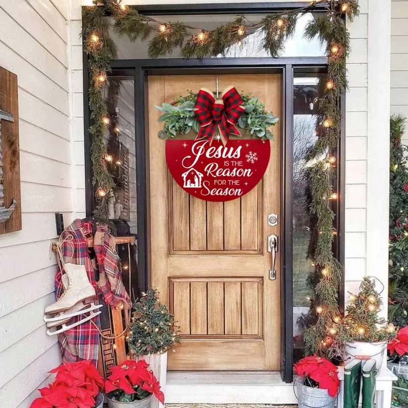 

Рождественская дверная вывеска, украшенная входная дверь, деревянная дверь, подвесная дверь, рождественские праздничные дверные вывески для дома