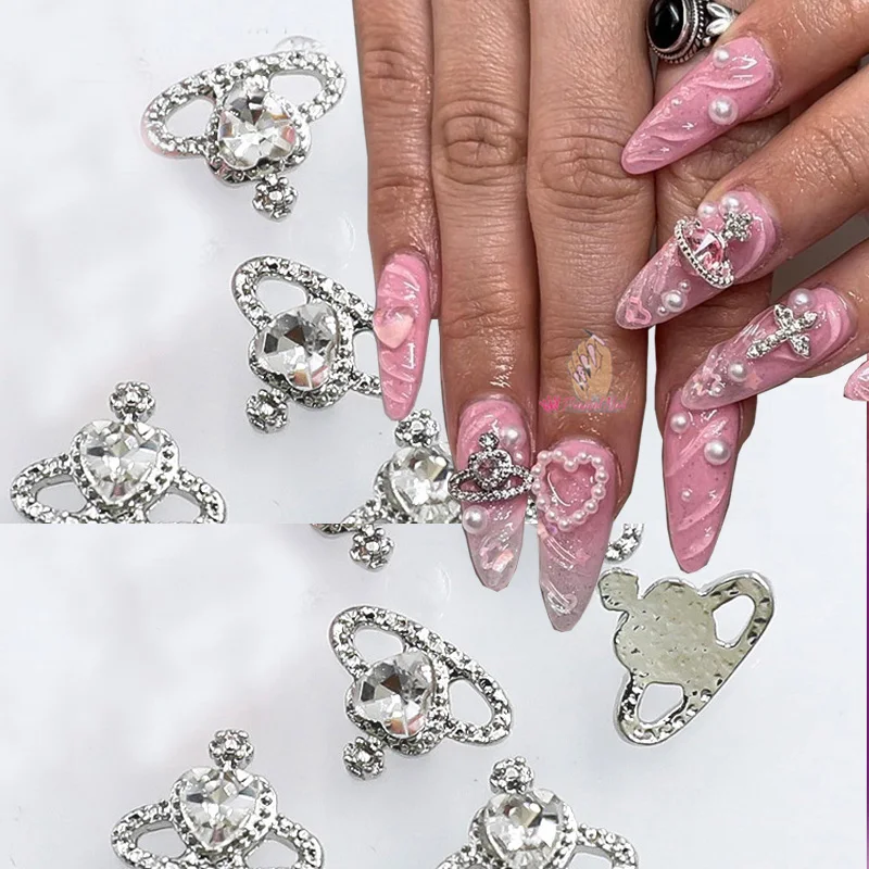 

10pcs 3D Kawaii Nail Art Charms Saturn Heart Crystal Rhinestone Planets Decorations for Acrylic Gel Nails Manicure Accessories