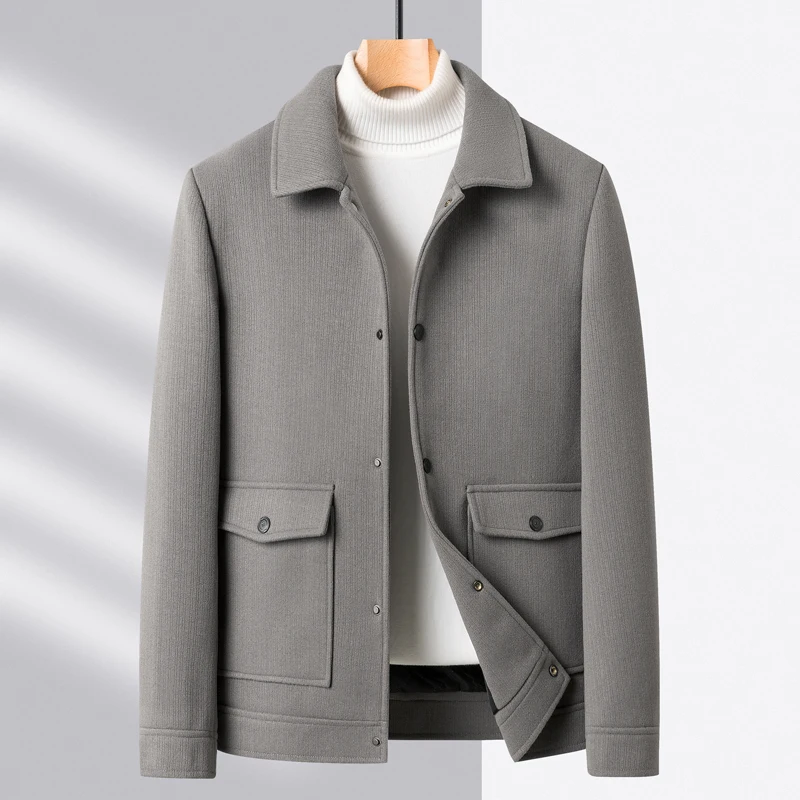 

Wool Luxury Casual Fashion Flap Pocket Jacket Windbreaker Overcoat Woolen Coat 2023 Men Clothing
