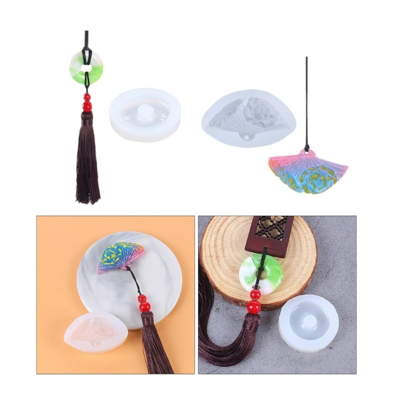 

2 Pieces Pendant Molds Chinese Fan Moulds Folding Fan Mould DIY Crafts Mold 40GB