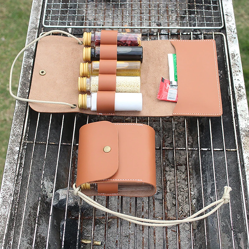

Portable Folding Leather Bag Outdoor Spice Bottle Set Waterproof Large Capacity Storage Pouch Camping Picnic BBQ Seasoning Bag