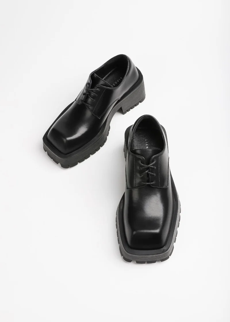 

Black Genuine Leather Casual Men’s Derby Shoes Square Toe Shoes Men Lace-up Flats Shoes For Men Loafers zapatillas de deporte