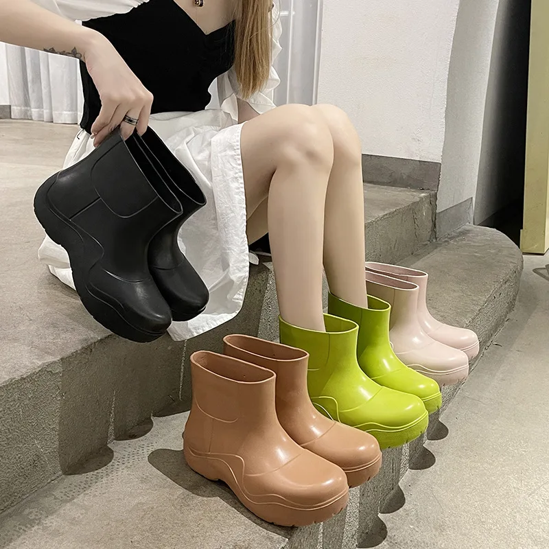 

Brand Women Rain Boots New Rubber Ladies Walking Waterproof Ankle Rainboots Casual Thick Bottom Short Boot S15