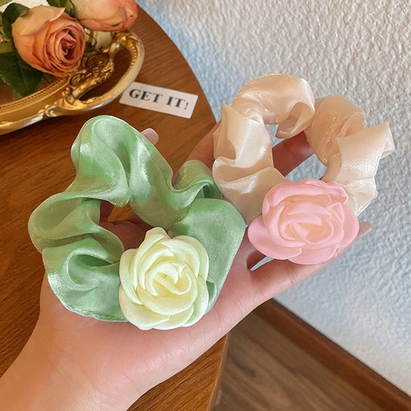 

Large Roses Solid Shiny Pearlescent Color Hair Tie Elastic Hair Bands Women Hair Ties Girls Hair Accessories Rubber Band