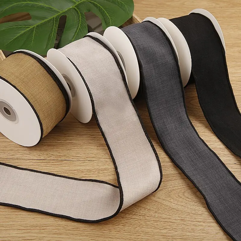 

10 Yards 50mm Black White Cotton Linen Ribbon Handcrafted Materials Headwear Hair Bows Clothing Accessories Decoration Crafts
