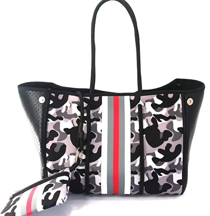 

2023 NEW Neoprene Tote Bag Large Beach Bag for Women Pool Gym Tote Bag Travel Tote Bag (Blackgrey) fast shipping