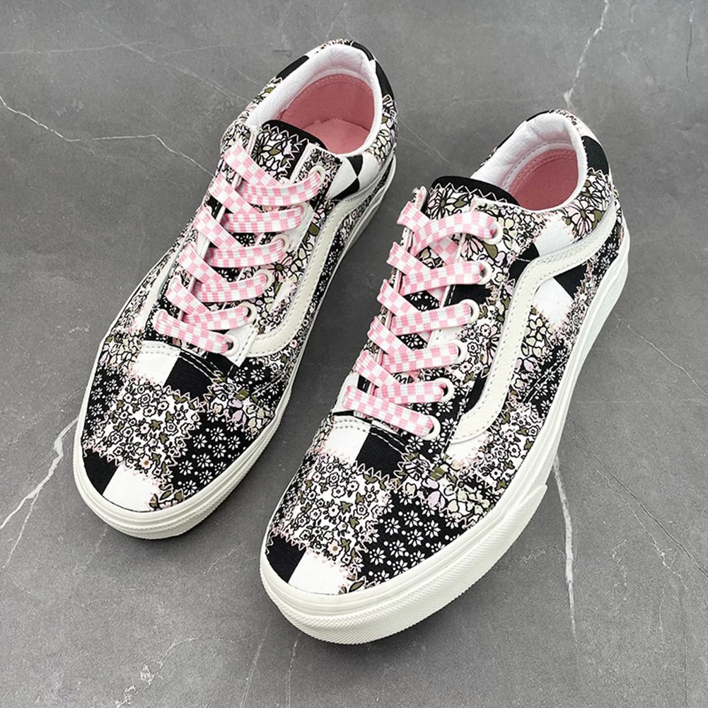 120/140cm Colorful Man Women Flat Black White 3D Grid Shoe Laces Polyester Printing Checkered Ribbons Shoelaces Mosaic Shoelaces