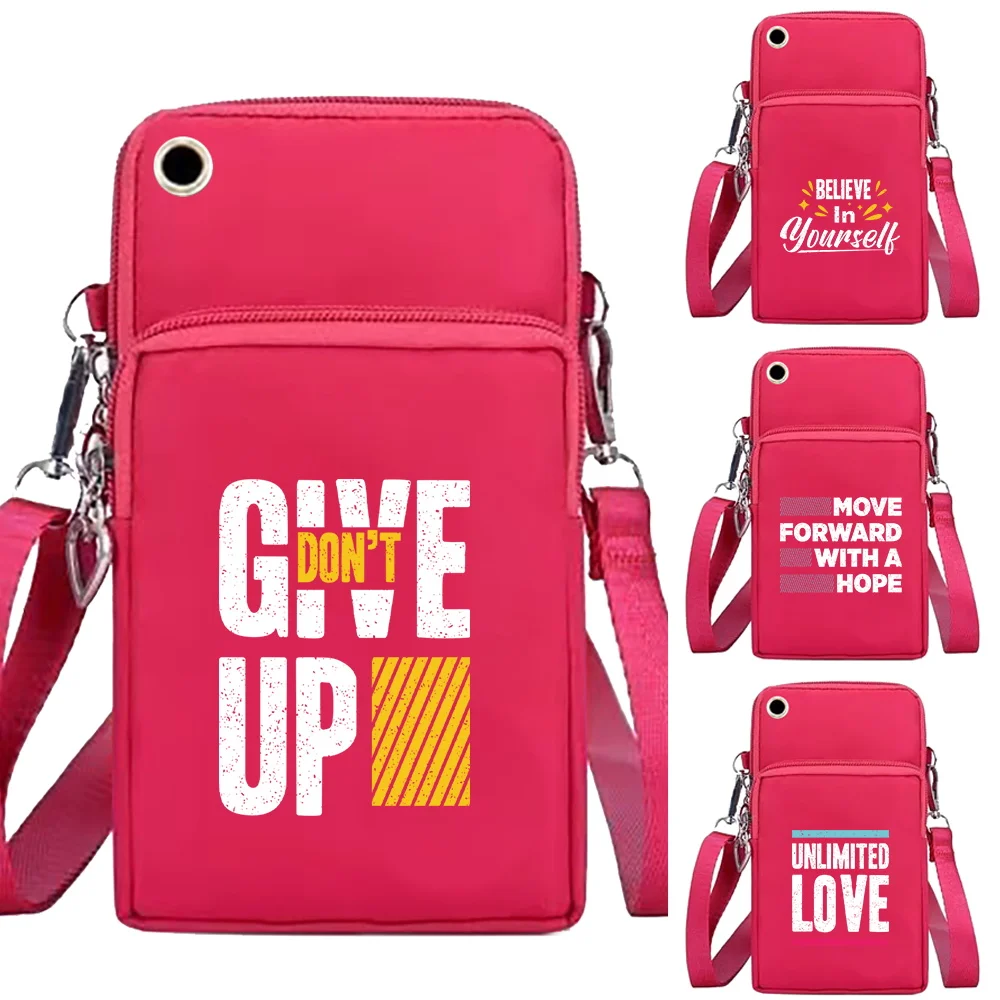 

Universal Mobile Phone Bags Outdoor Arm Purse for IPhone/Huawei/Samsung Small Messenger Cell Handbags Shoulder Bag Phrase Series