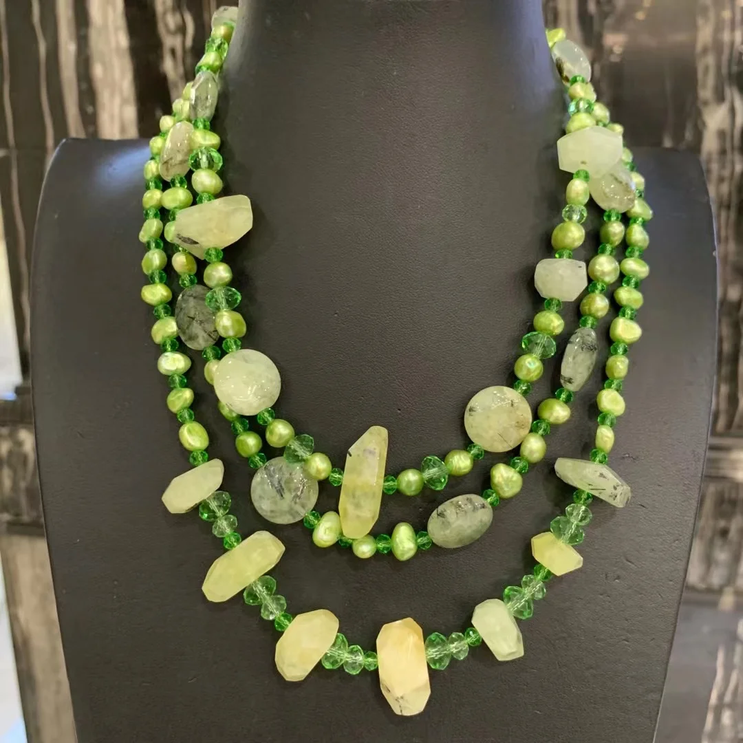 

Ожерелье из натурального пресноводного жемчуга и полудрагоценного камня зеленого цвета, Модные женские ювелирные изделия, длинная и корот...