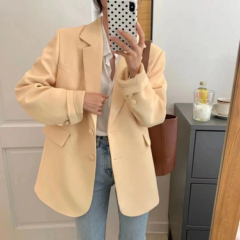 Korean Fashion Solid Colors Casual Office Blazer Student Work Wear Business Clothing Preppy Sytle Long Sleeve Blazer Formal Suit