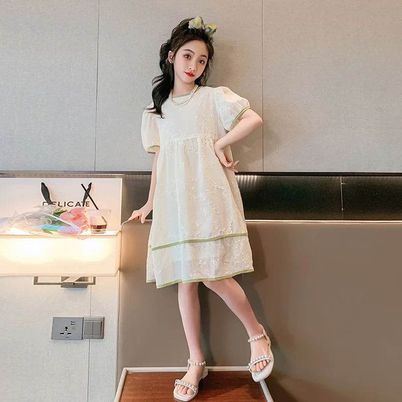

Summer Teen Girls Dresses 2023 New Fashion Bubble Sleeve Dress Kids Summer Short Sleeve Clothes Free Shipping