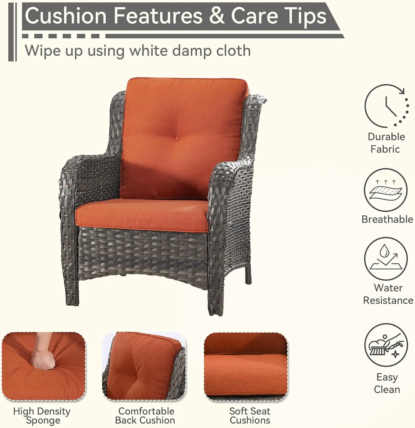 Набор из 2 стульев обеденные стулья ротанга для патио с 3 5-дюймовыми подушками