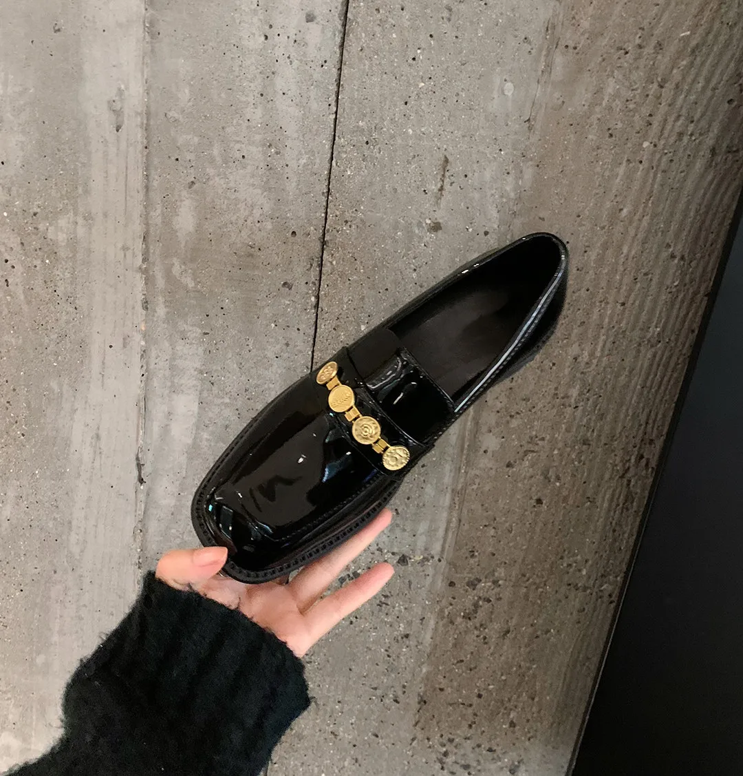 

Retro Fashion Square Toe Women's Thick Heeled Thick-soled Loafers Leather Shoes Women's Single Shoes Elegant Women's Shoes