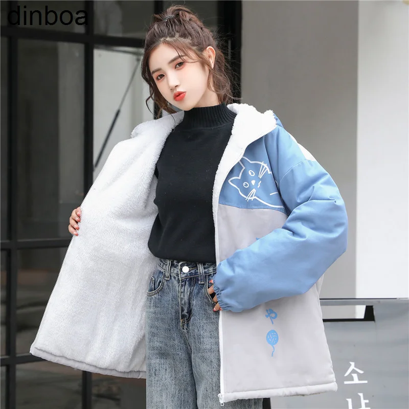 

Winter Women's Jacket Clothing 2023 Streetwear Korean Fashion Plush Long Sleeve Harajuku Zip Up Hooded Sweatshirts Kawaii Coat